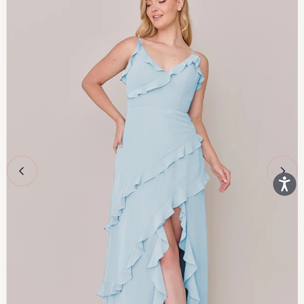 Elegant Light Blue Ruffle Maxi Dress
